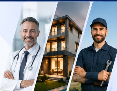 Imágenes referenciales de salud, propiedades y empresas de servicios